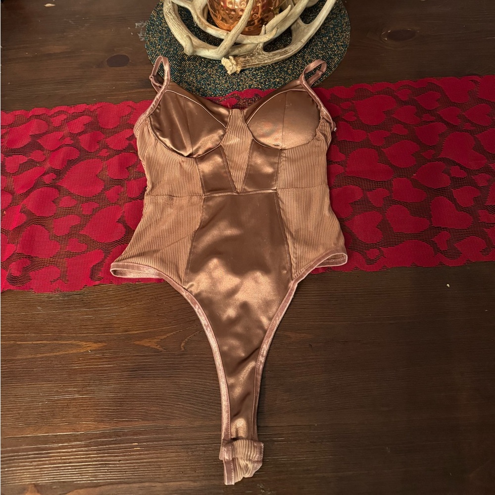 Elegant Satin Bodysuit in Bronze